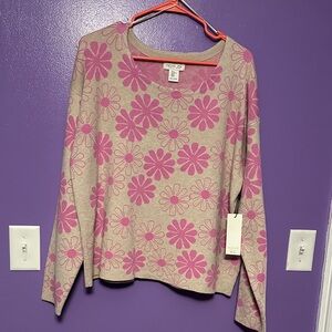 Rachel Zoe Pink and Tan Floral Sweater